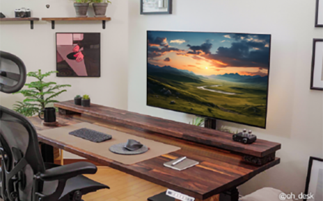 A picture of an LG OLED TV in a desk setting