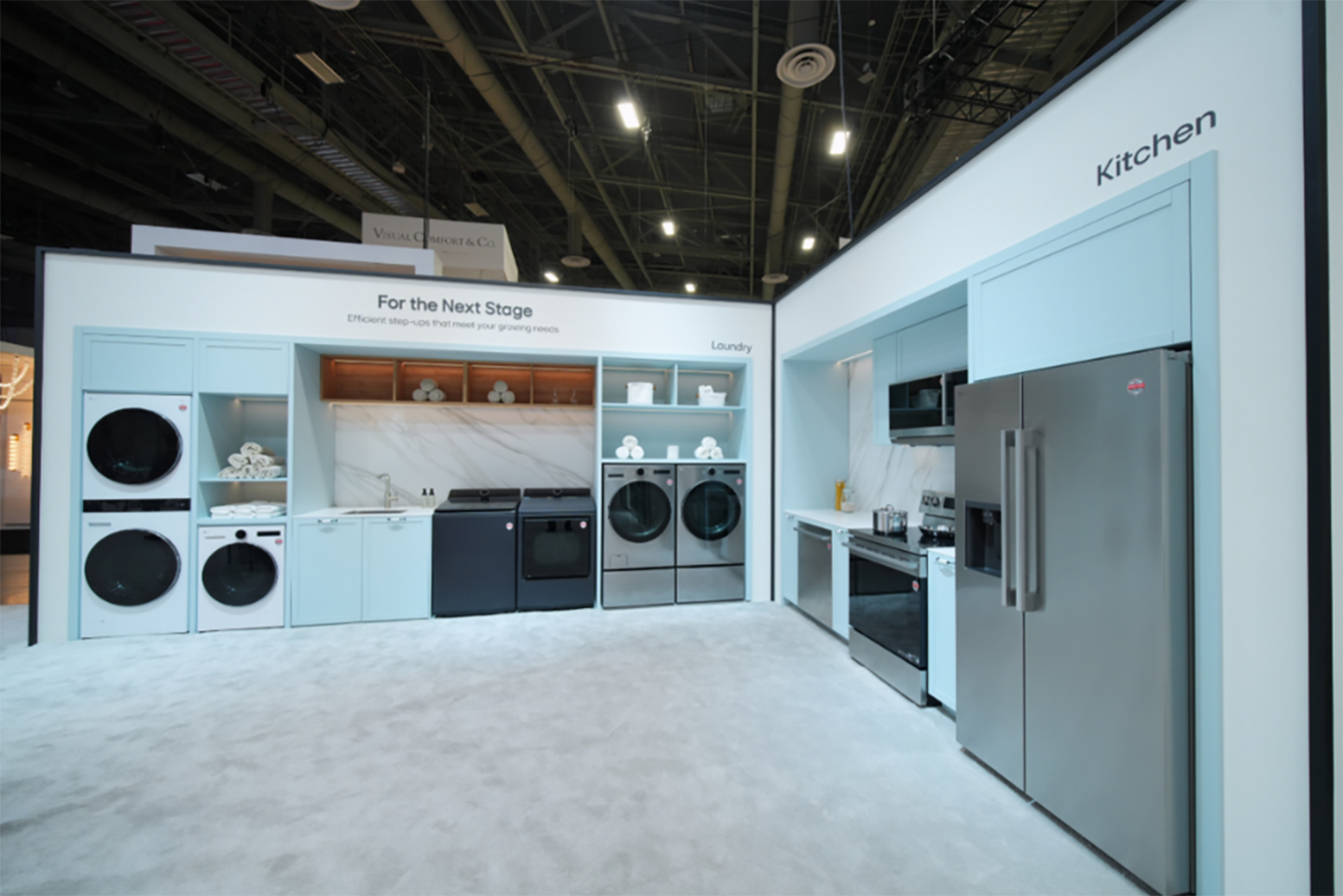 An angled view of 'For the Next Stage' home appliance solutions exhibit