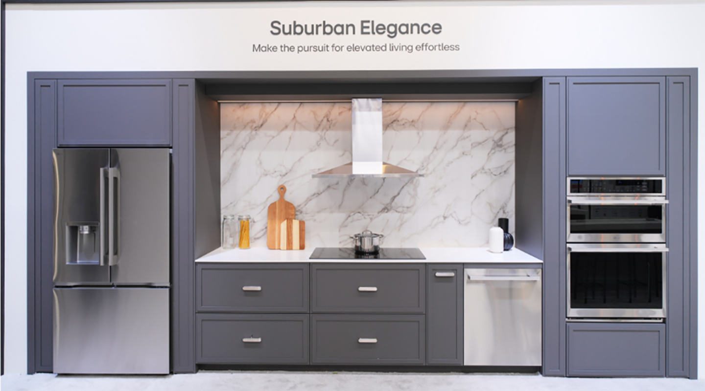 A front view of 'Suburban Elegance' section of home appliance solutions exhibit