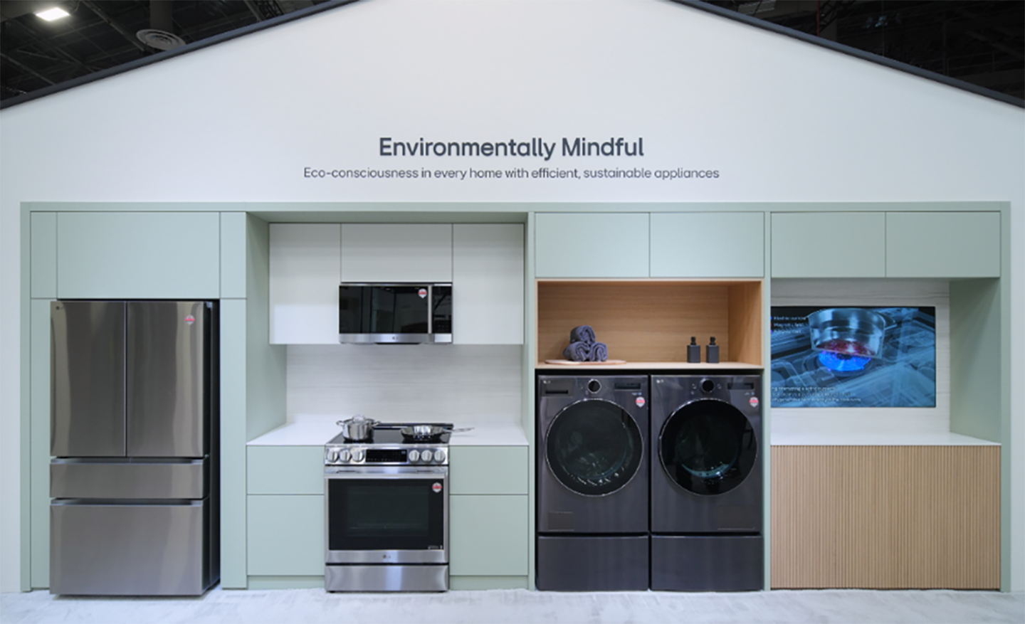 A front view of 'Environmentally Mindful' section of home appliance solutions exhibit