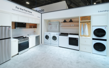 An angled view of 'For the First Home' home appliance solutions exhibit