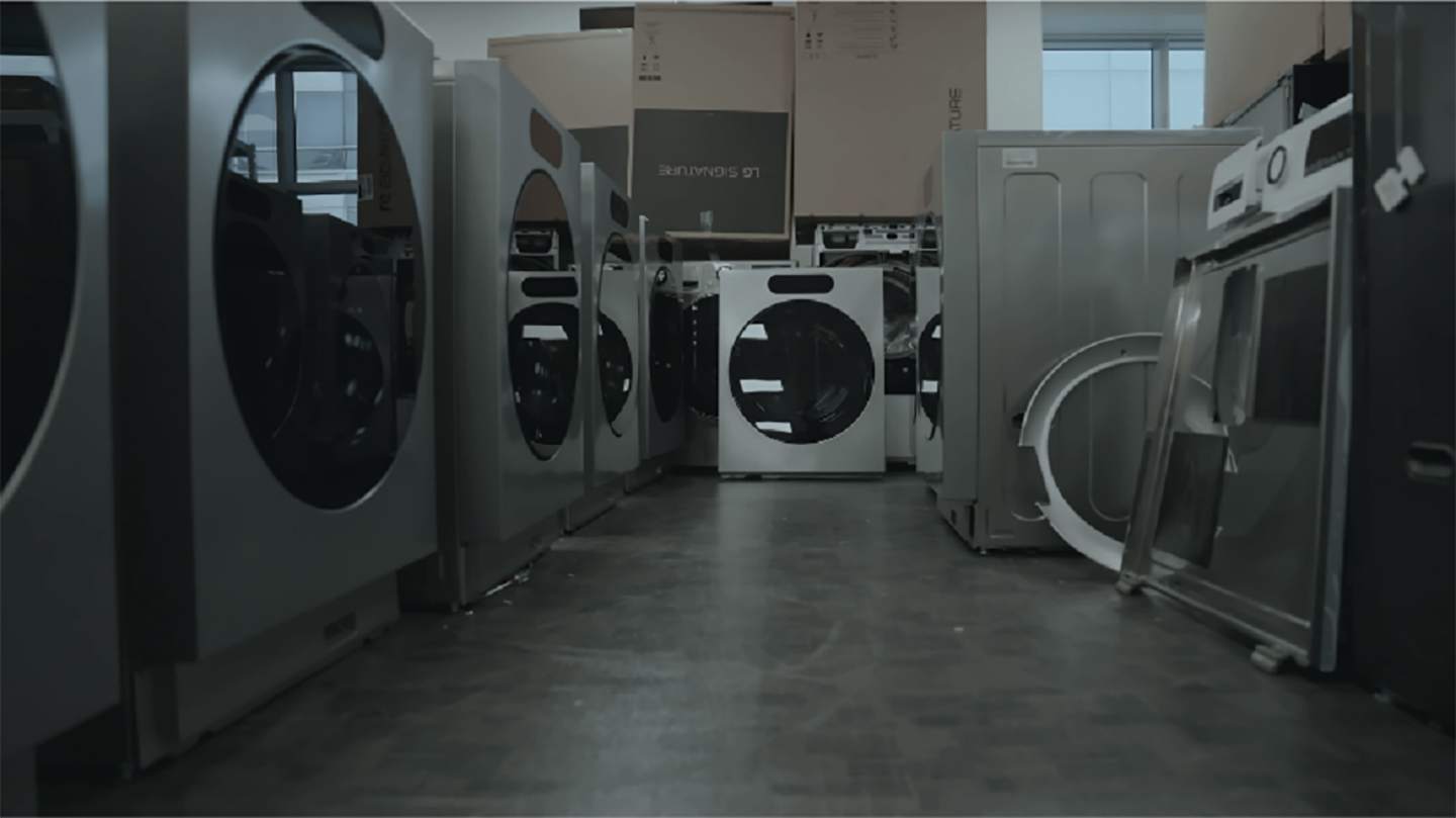 A picture of multiple washing machines