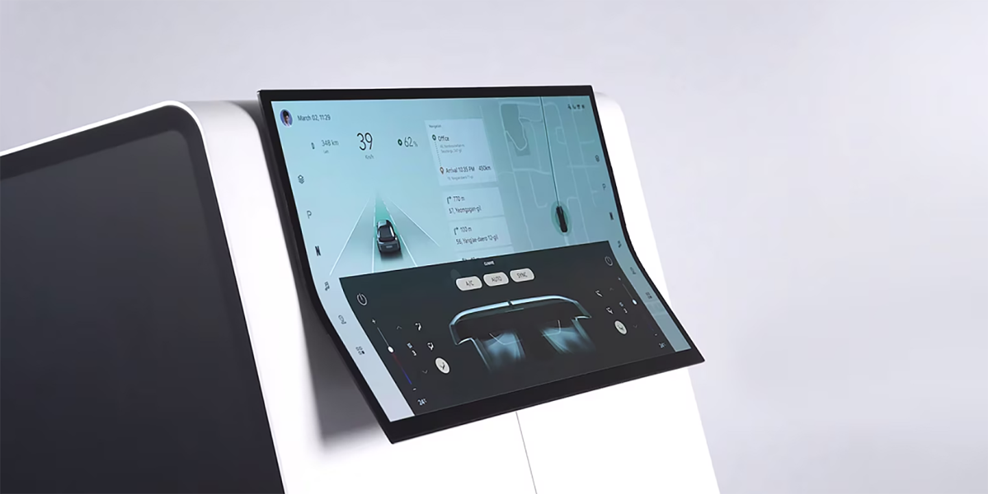 A picture of automotive displays with flexible, distortion-free OLED technology 
