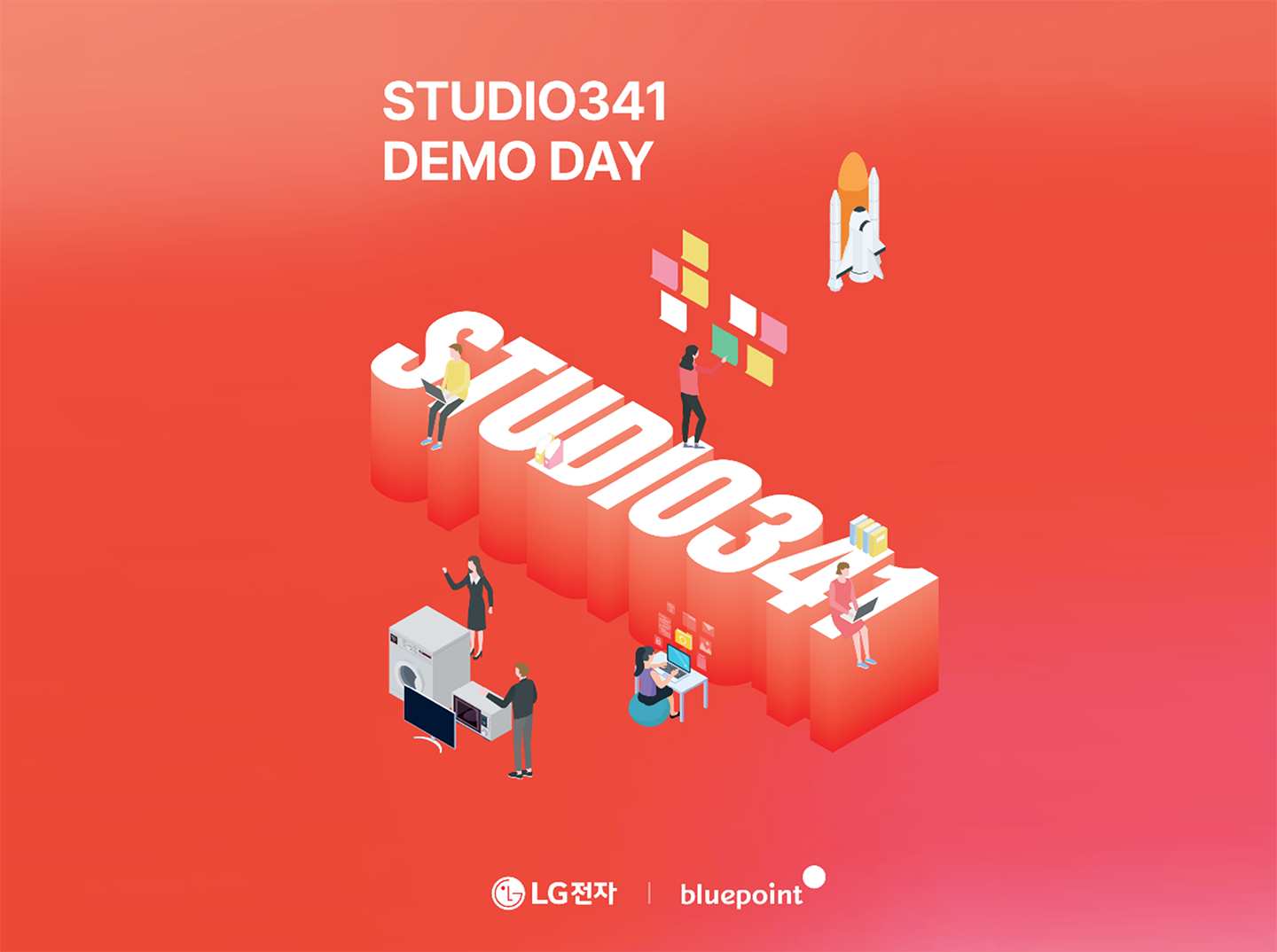 An illustration with red background with studio 341 written on it 