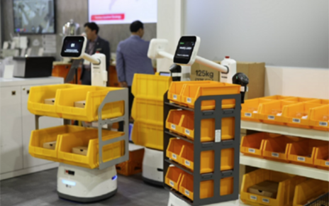 A picture of the LG CLOi CarryBots at the venue