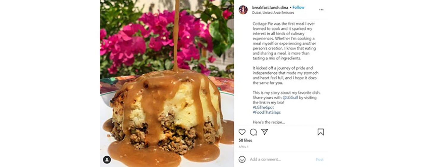 One entrant’s Instagram post sharing a picture of their favorite meal, a cottage pie, along with the story behind it