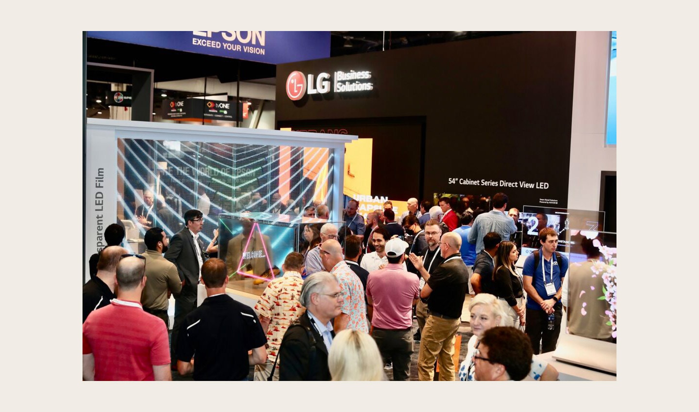 A diverse lineup of LG's LED signage products and autonomous robots showcased in Las Vagas at InfoComm 2022.