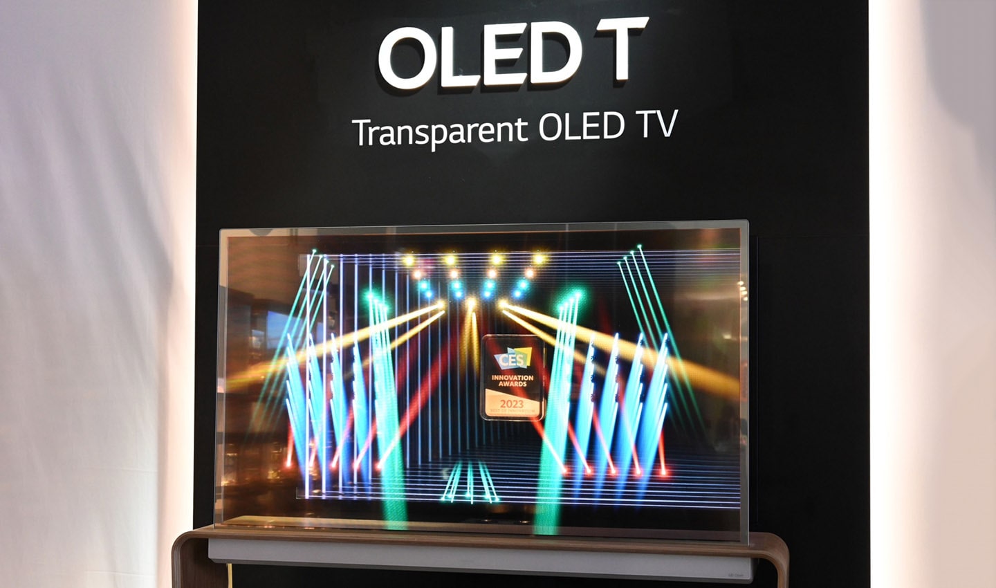 LG OLED T on display at LG's booth during CES 2023