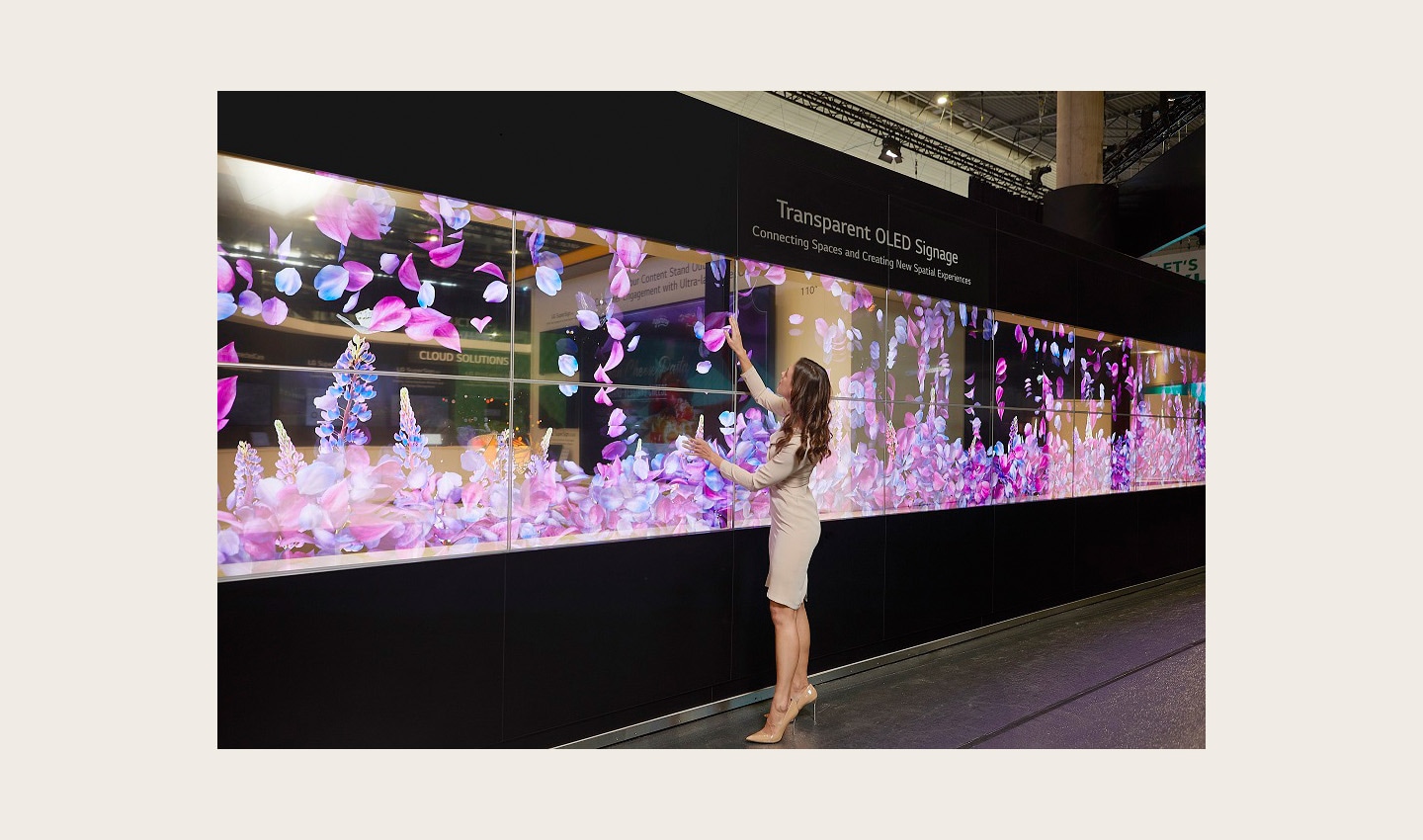 Transparent OLED Signage on display at LG's booth at ISE 2023