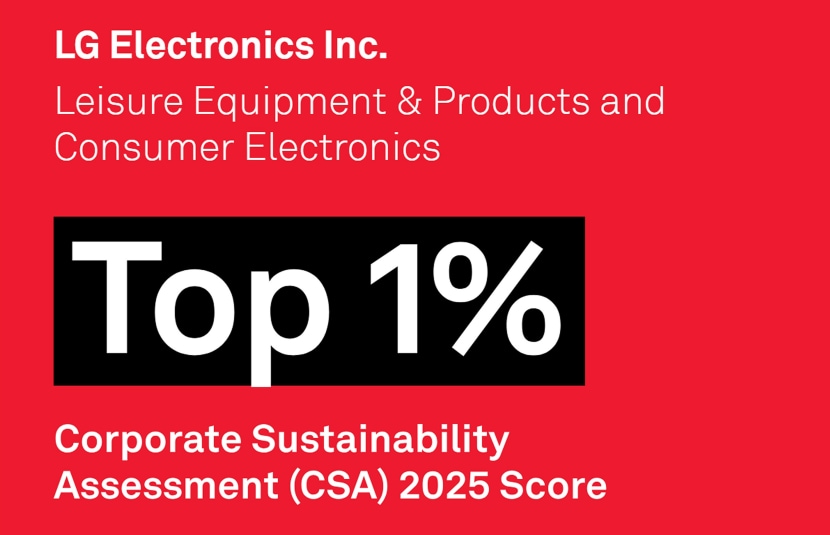 An infographic displays LG Electronics as the recipient of the "Top 1%" ranking in S&P Global's Corporate Sustainability Assessment.