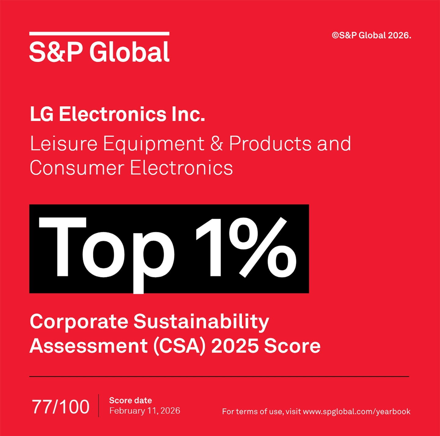 LG Electronics Earns “Top 1%” Sustainability Ranking From S&P Global for Third Year in a Row
