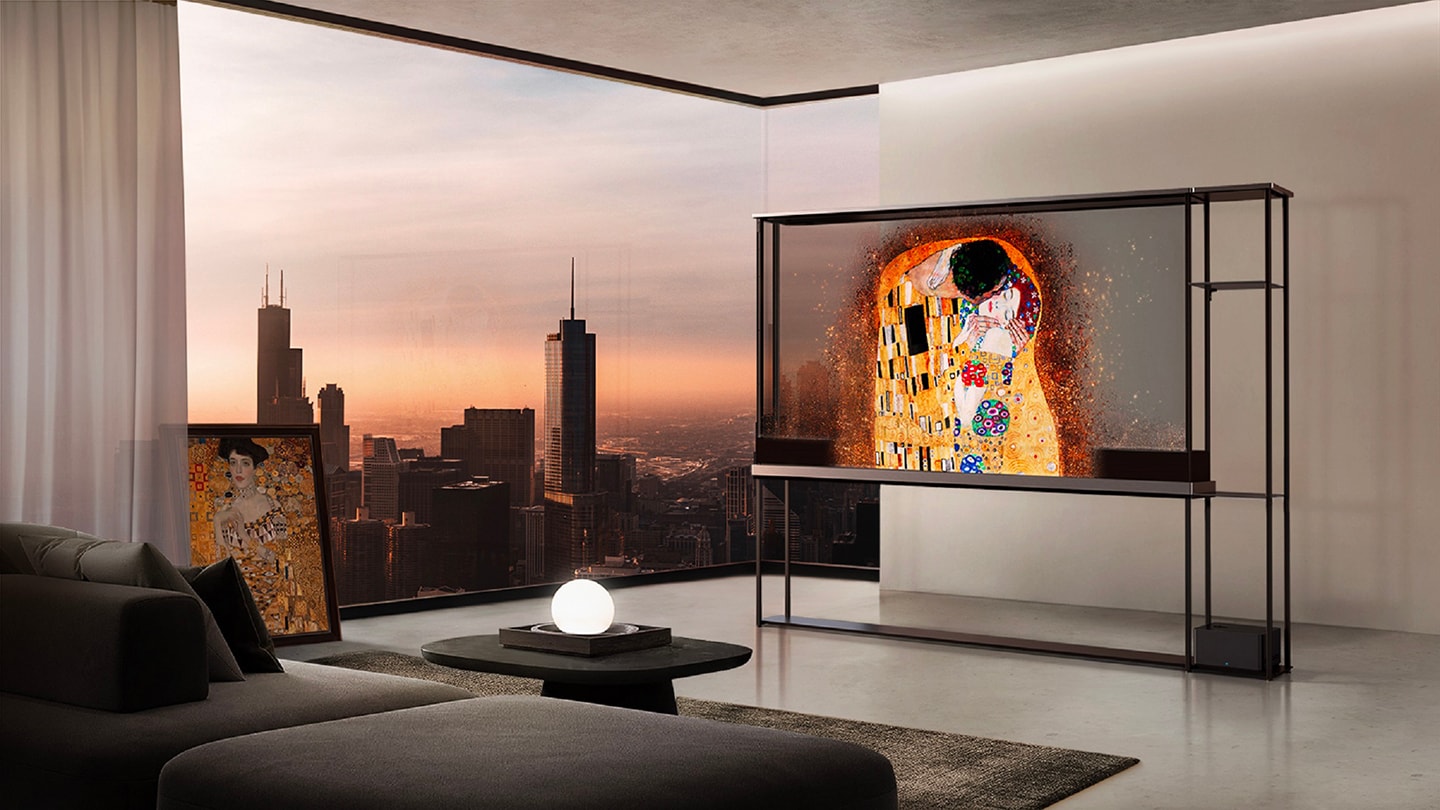 A picture of the LG SIGNATURE OLED T in a living room-like setting