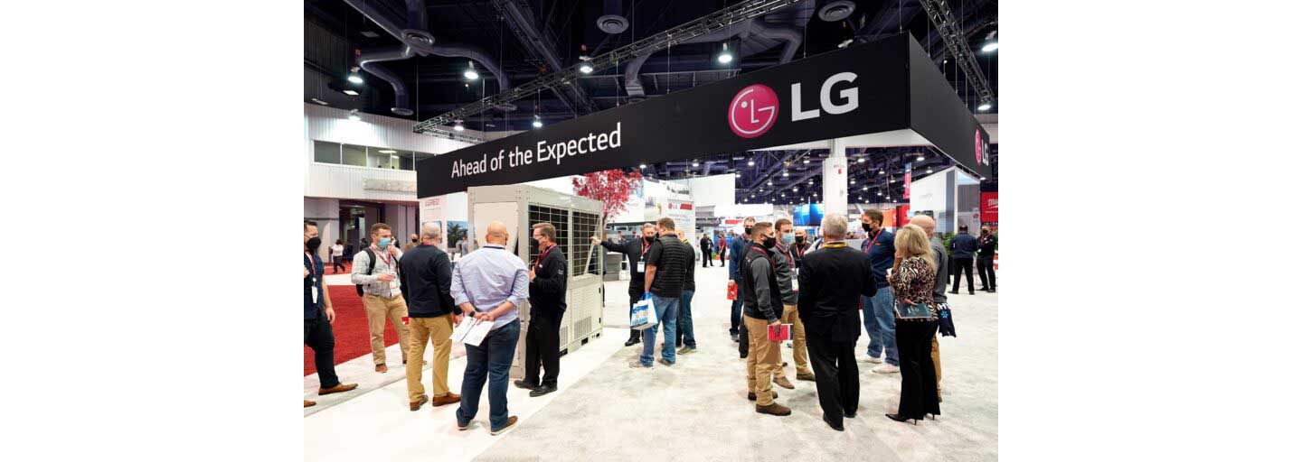 Many participants of AHR Expo visiting LG Booth at the event"