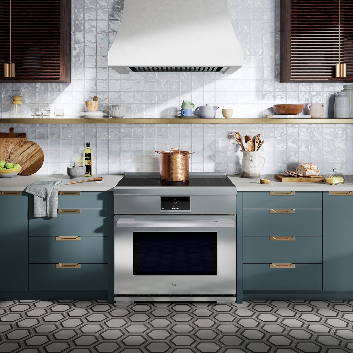 A photo of the new SKS 36-inch Cook-zone-free Induction Pro Range set up in a kitchen