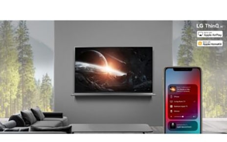 A view of an LG ThinQ AI TV streaming game content from an iPhone through AirPlay2 in the home.