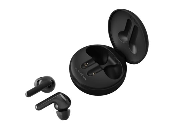 LG TONE Free with open UVnano charging case both in matte stylish black