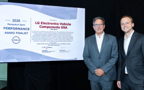 Pablo Zambarano, Senior Sales Director, and Alex Brantigan, Senior Account Manager,   both representing LG Electronics’ Vehicle Solution Company in North America, celebrate LG’s recognition at the Nissan Annual Supplier Appreciation Event