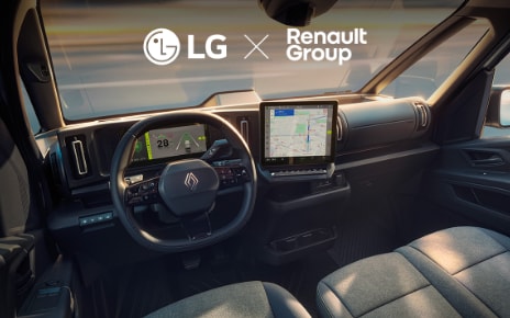Interior of Renault Group's first commercial SDV featuring LG VS' integrated cockpit solution with cluster and infotainment.