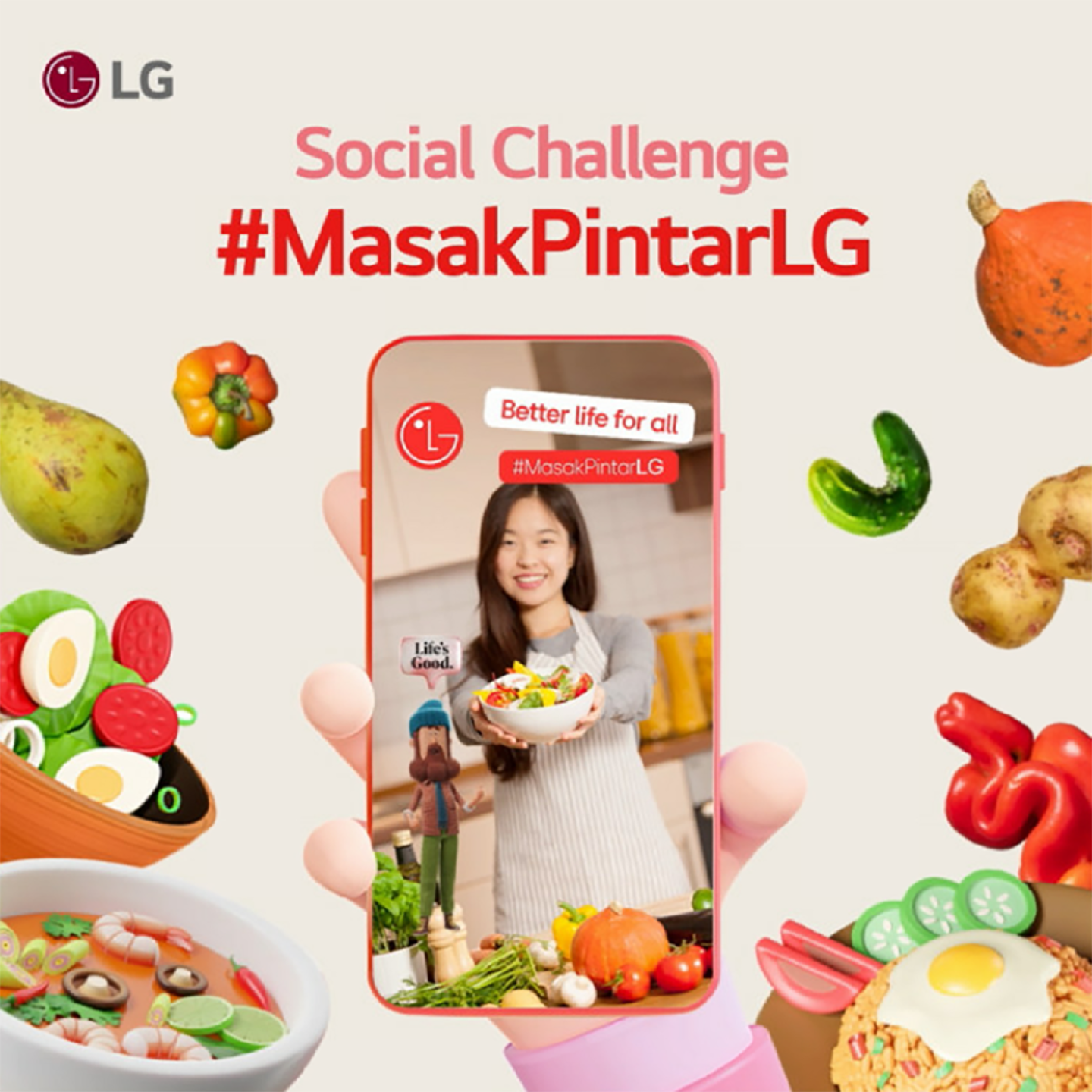 a illustration of 'Better Life Recipe' with a woman holding bowl in the phone screen