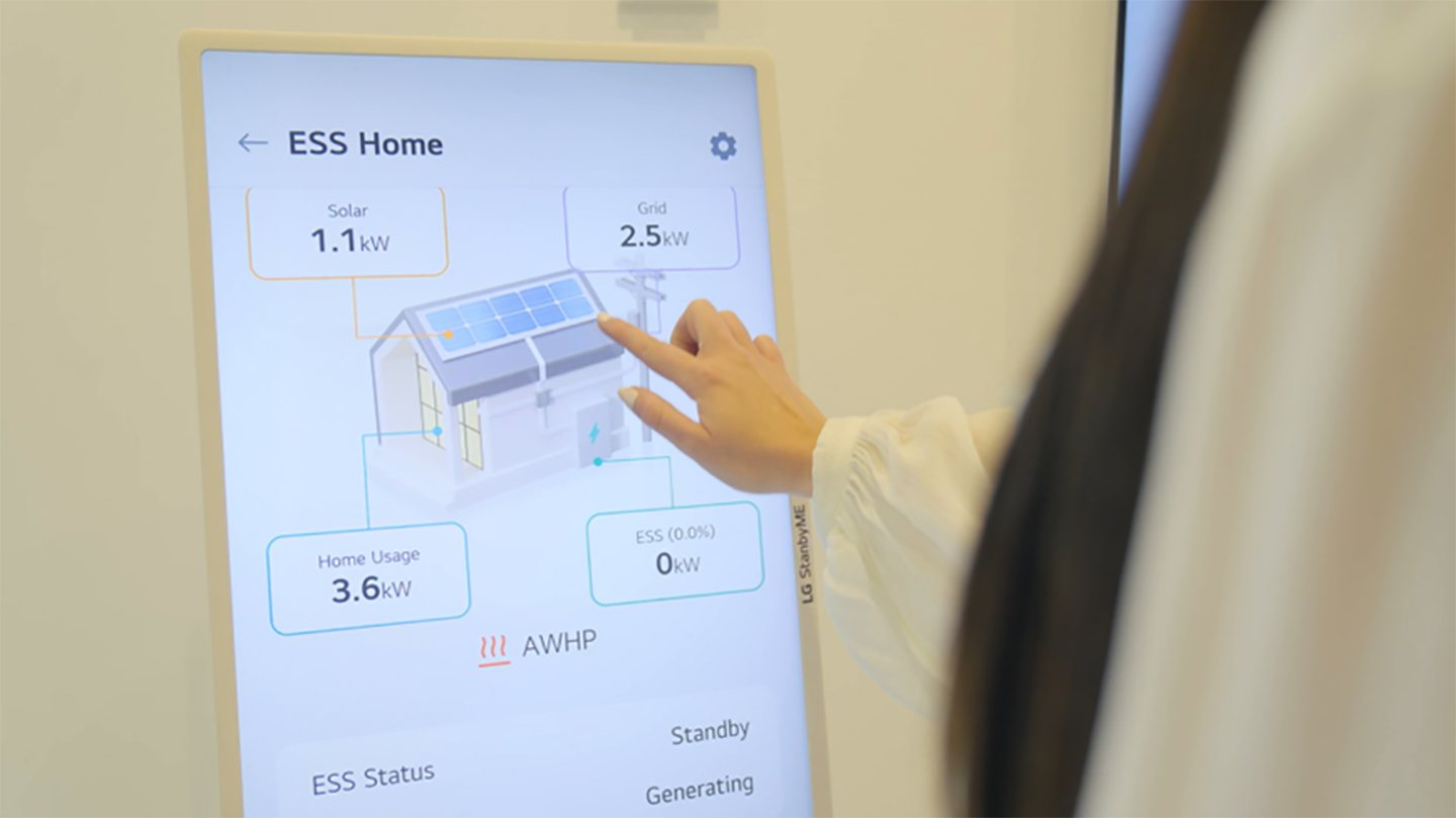 A picture of a person touching a tablet with product explanations