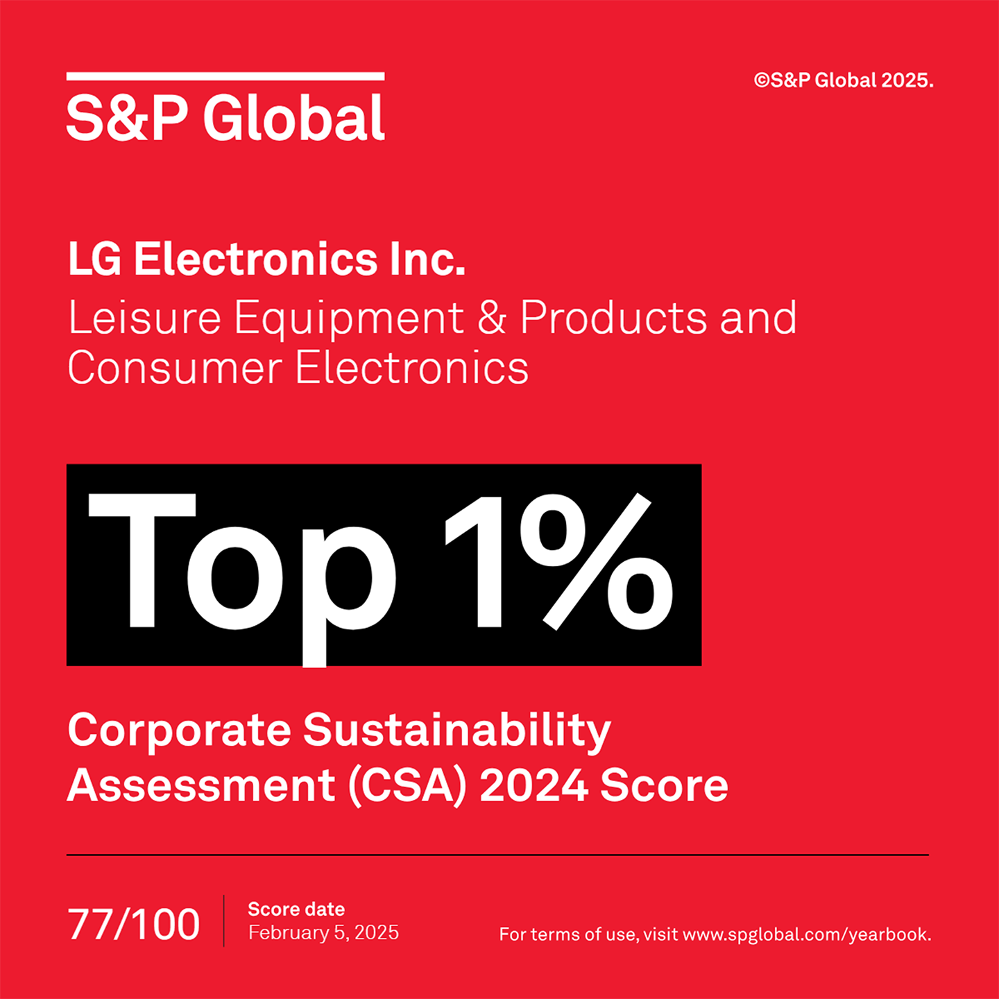 LG Earns “Top 1%” Sustainability Ranking From S&P Global for Second Consecutive Year