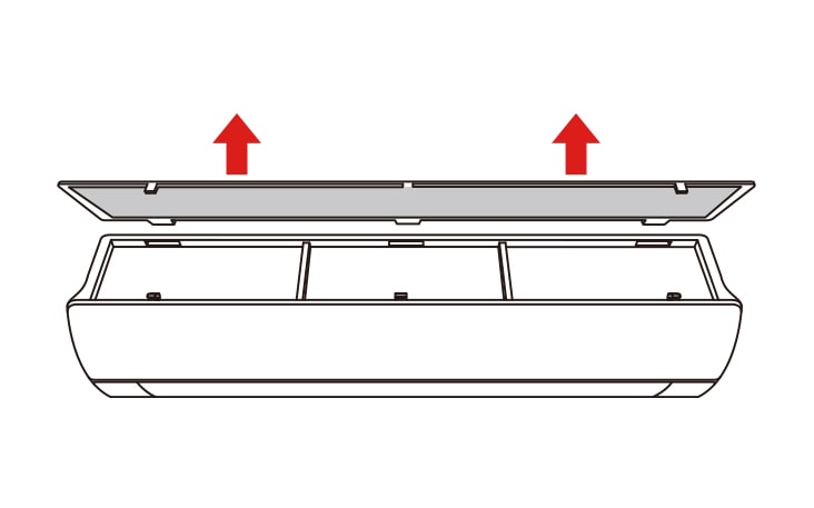 關閉電源，並握住空氣濾網的手柄向上提起