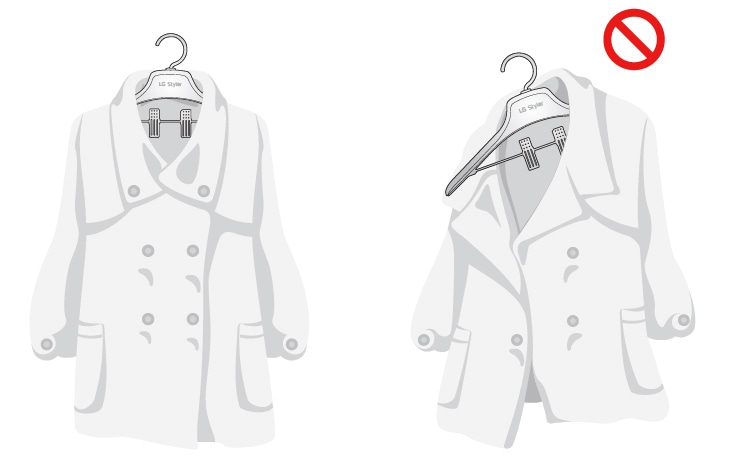 扣好所有衣物上的鈕扣和拉鍊,並將衣物掛在衣架上 這樣做有助於防止衣服在程序中掉落或變得更皺 如果衣服沒有鈕扣或拉鍊,可用棉繩在領口部位繫緊