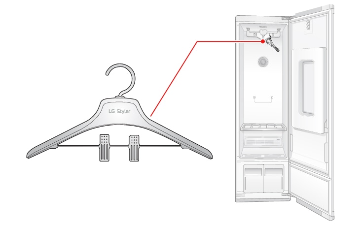 Styler 衣物護理機小孩衣架可安裝在產品內頂部的可活動掛架上。