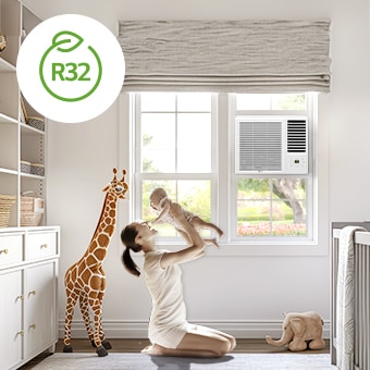 LG 窗口式冷氣機使用 R32 環保雪種，提供高效製冷效果。