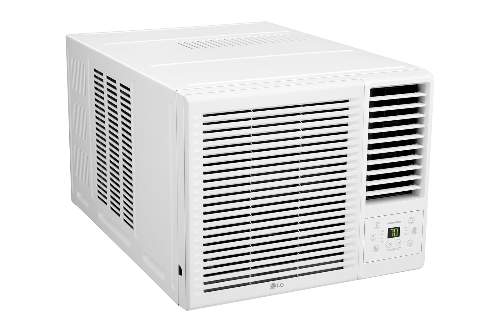 LG 窗口式冷氣機的左斜視圖。