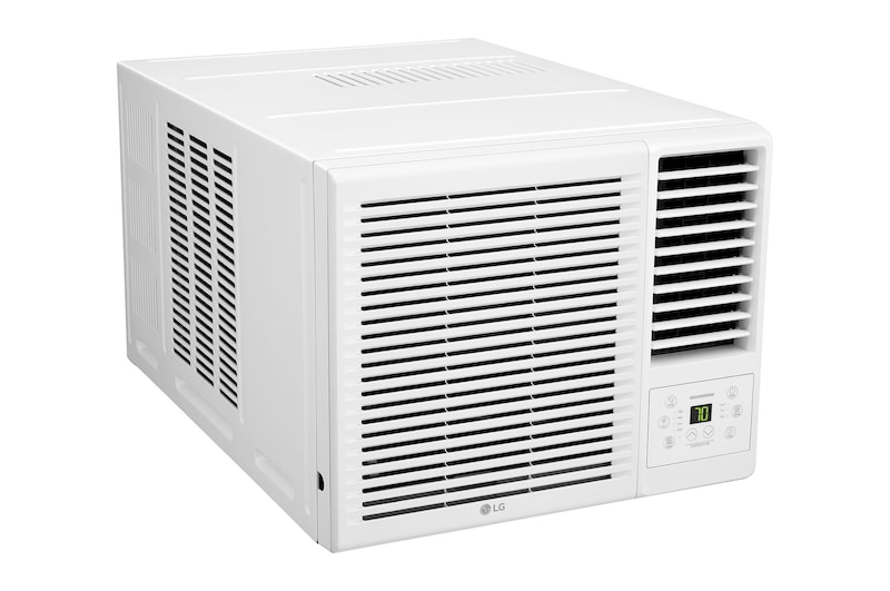 LG 窗口式冷氣機的左斜視圖。
