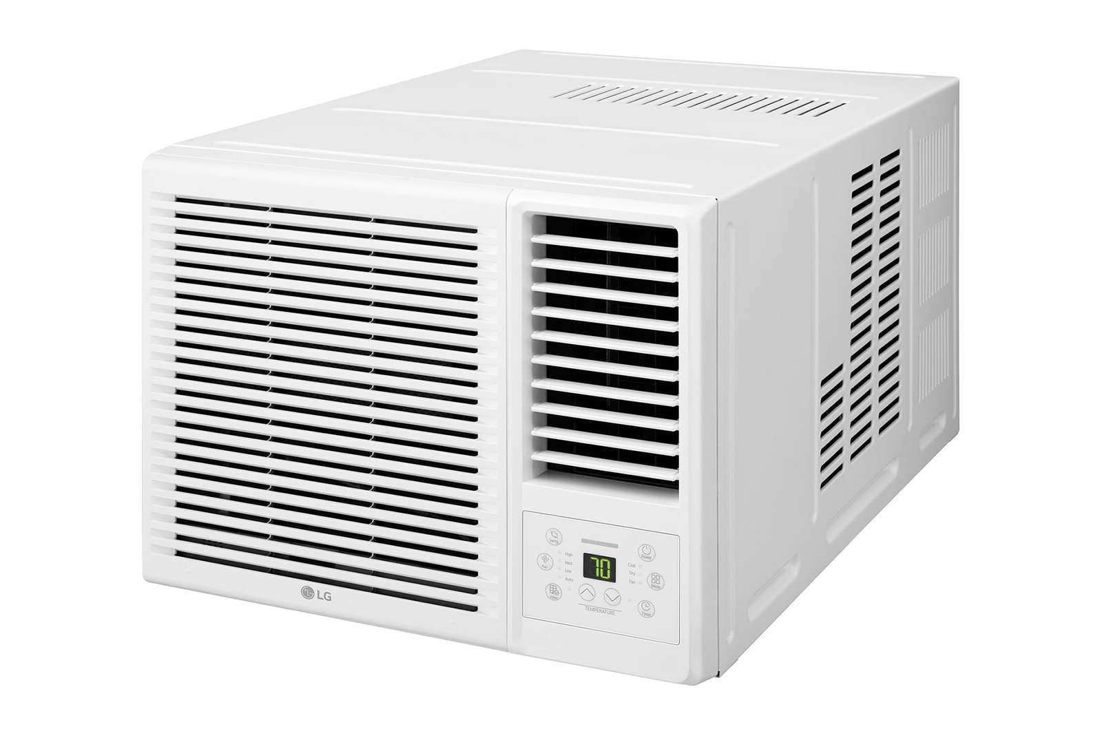 LG 窗口式冷氣機的右斜視圖。