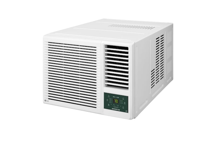 LG 窗口式冷氣機的頂部正面視圖。