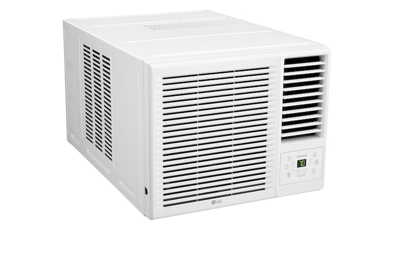 LG 窗口式冷氣機的左斜視圖。