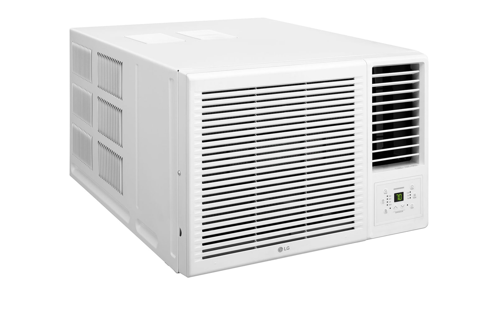 LG 窗口式冷氣機的左斜視圖。