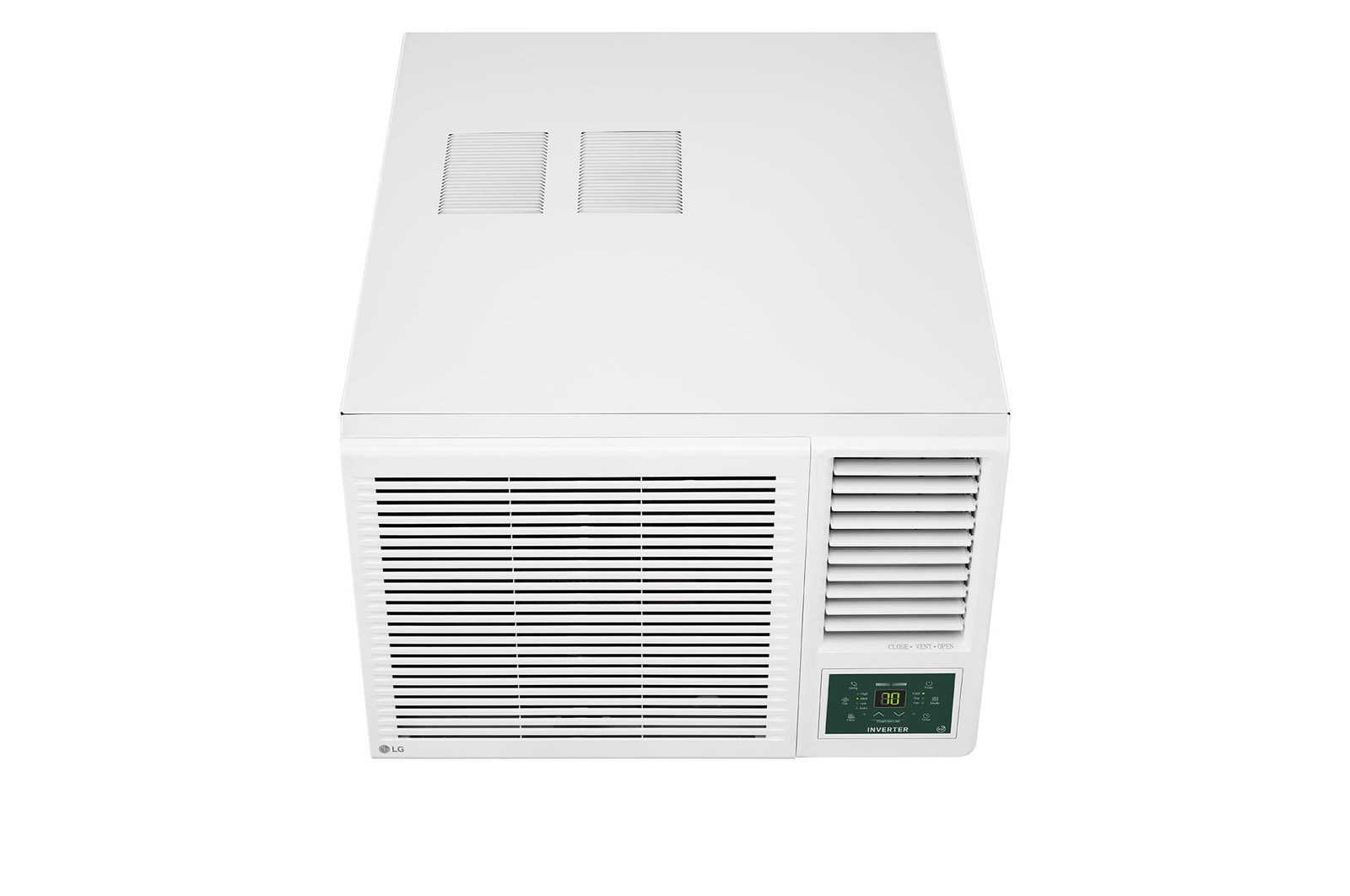 LG 窗口式冷氣機的右斜視圖。