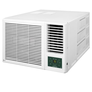 LG 窗口式冷氣機的頂部正面視圖。