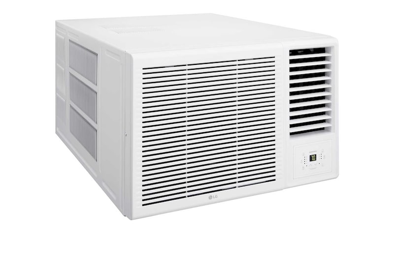 LG 窗口式冷氣機的左斜視圖。
