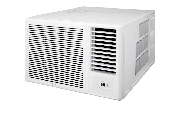 LG 窗口式冷氣機的右斜視圖。
