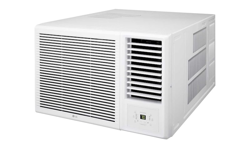 LG 窗口式冷氣機的右斜視圖。