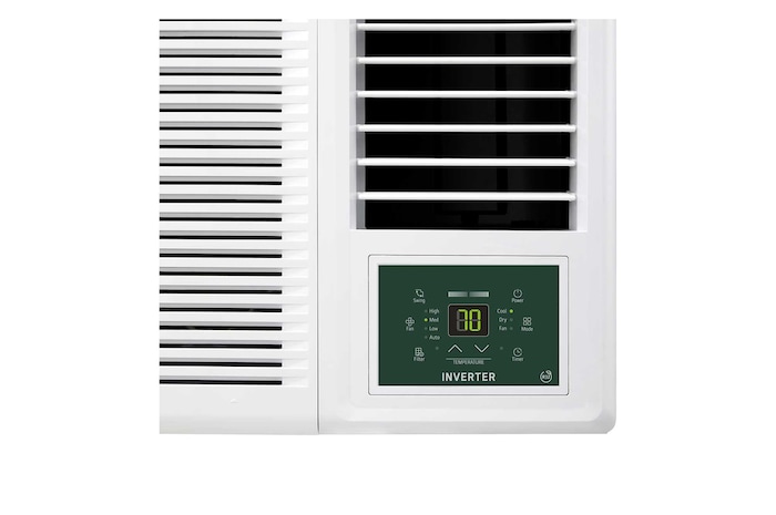 LG 窗口式冷氣機的左斜視圖。