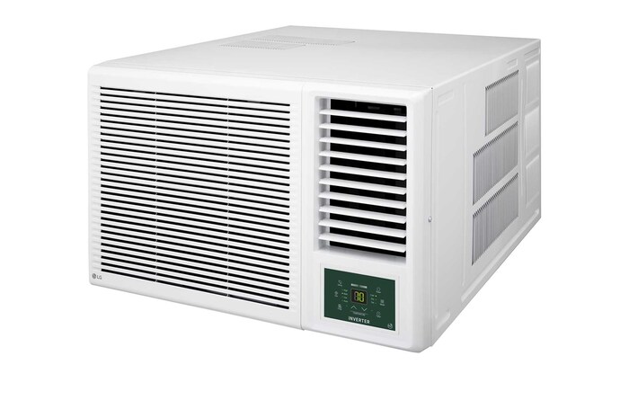 LG 窗口式冷氣機的頂部正面視圖。
