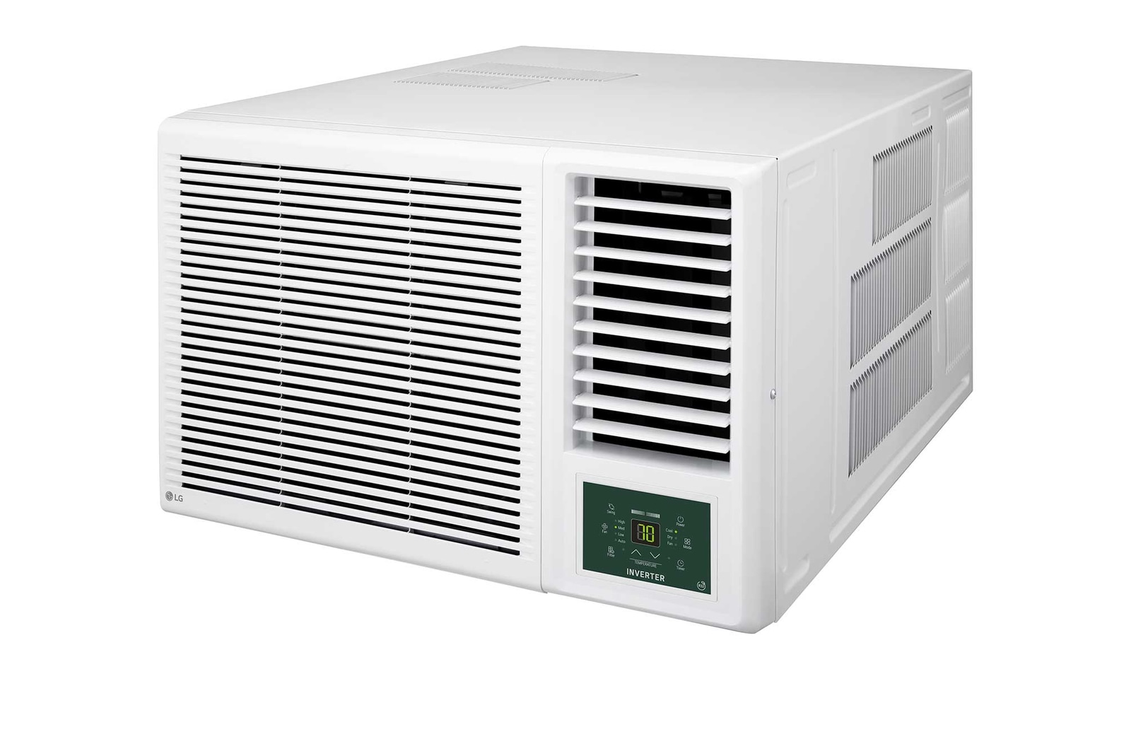 LG 窗口式冷氣機的頂部正面視圖。