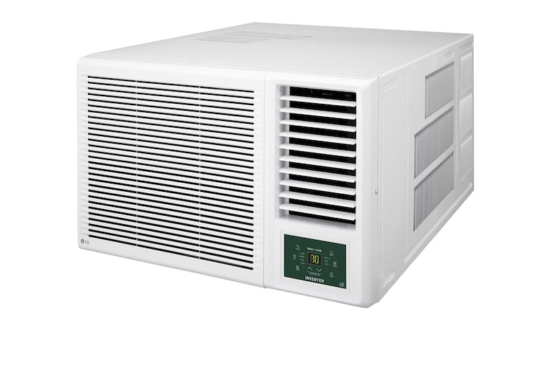 LG 窗口式冷氣機的頂部正面視圖。