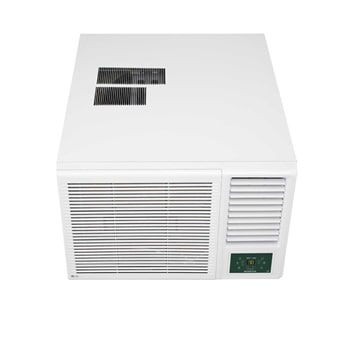 LG 窗口式冷氣機的右斜視圖。