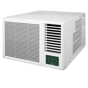 LG 窗口式冷氣機的頂部正面視圖。