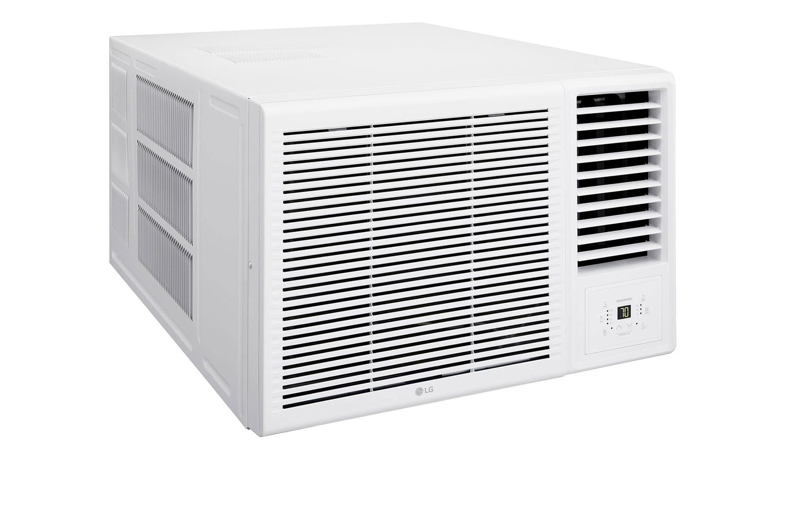 LG 窗口式冷氣機的左斜視圖。