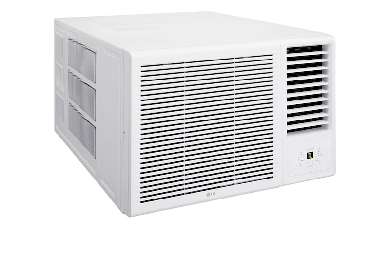 LG 窗口式冷氣機的左斜視圖。