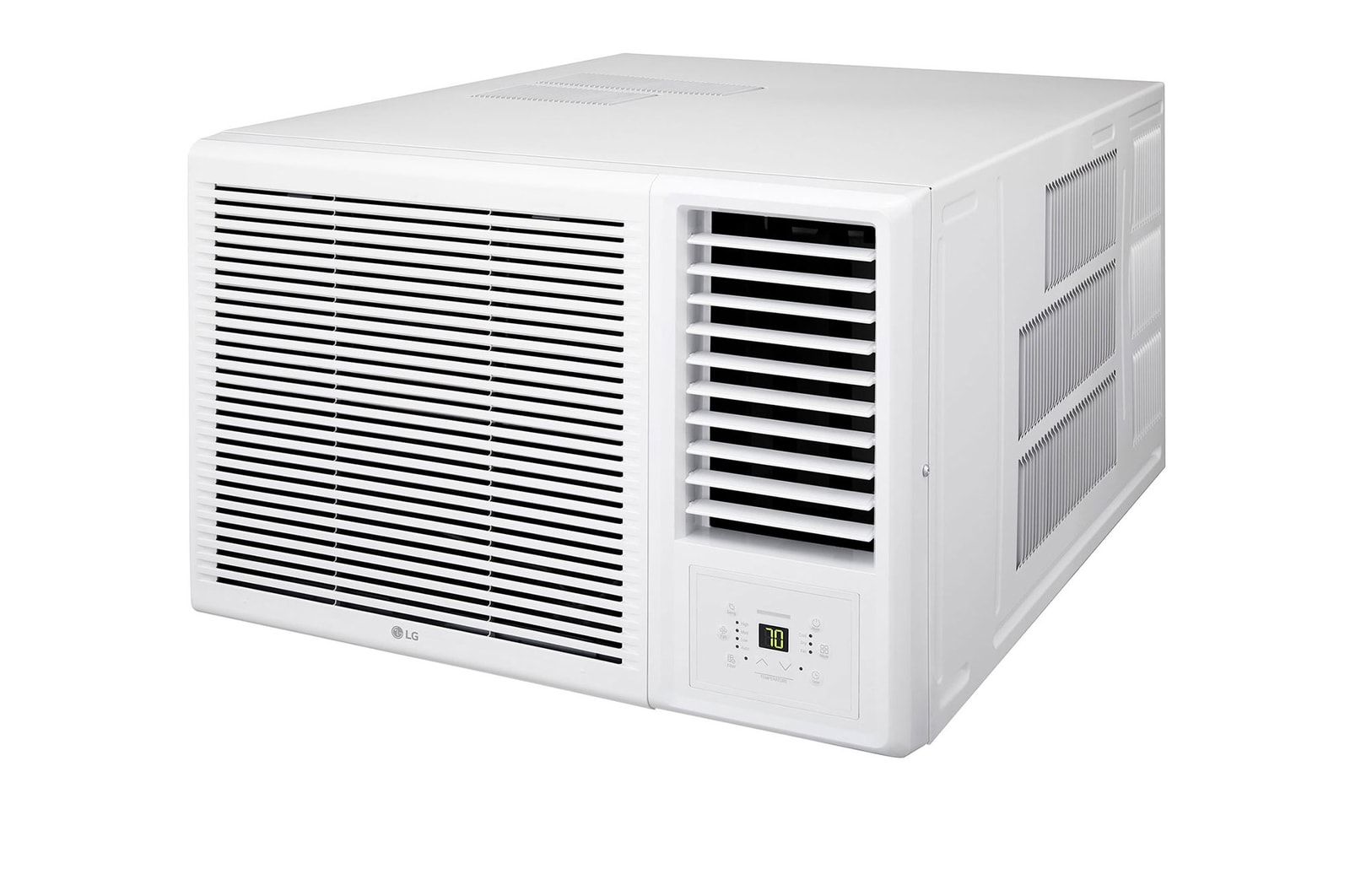 LG 窗口式冷氣機的右斜視圖。