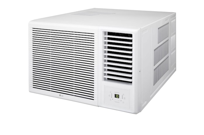 LG 窗口式冷氣機的右斜視圖。